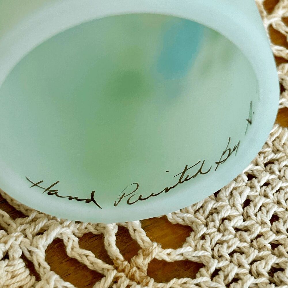 Vintage Fenton Fairy Lamp Hand Painted Blue Rose Satin Artist Signed - Picture 2 of 5